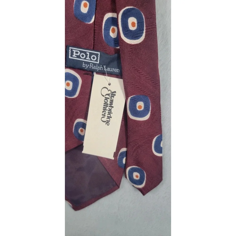 Polo Ralph Lauren‎ Mens Burgundy Blue Bullseye Geometric Silk Necktie NWT